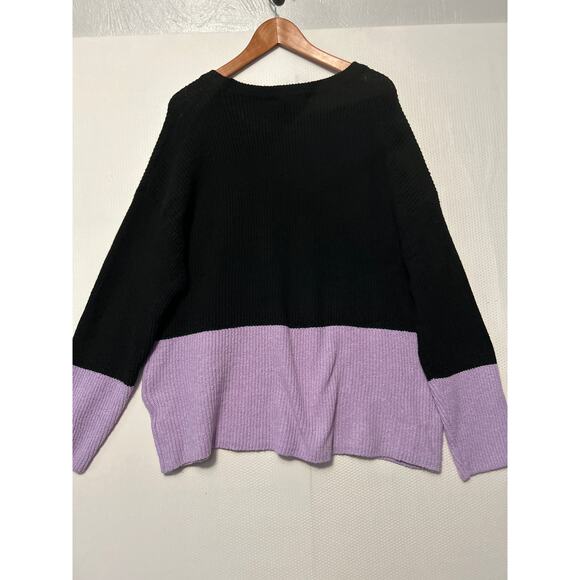 Chloe + Jasmine Black Purple Sweater Long Sleeve Knit Color Block Top 1X NWT - Picture 7 of 9